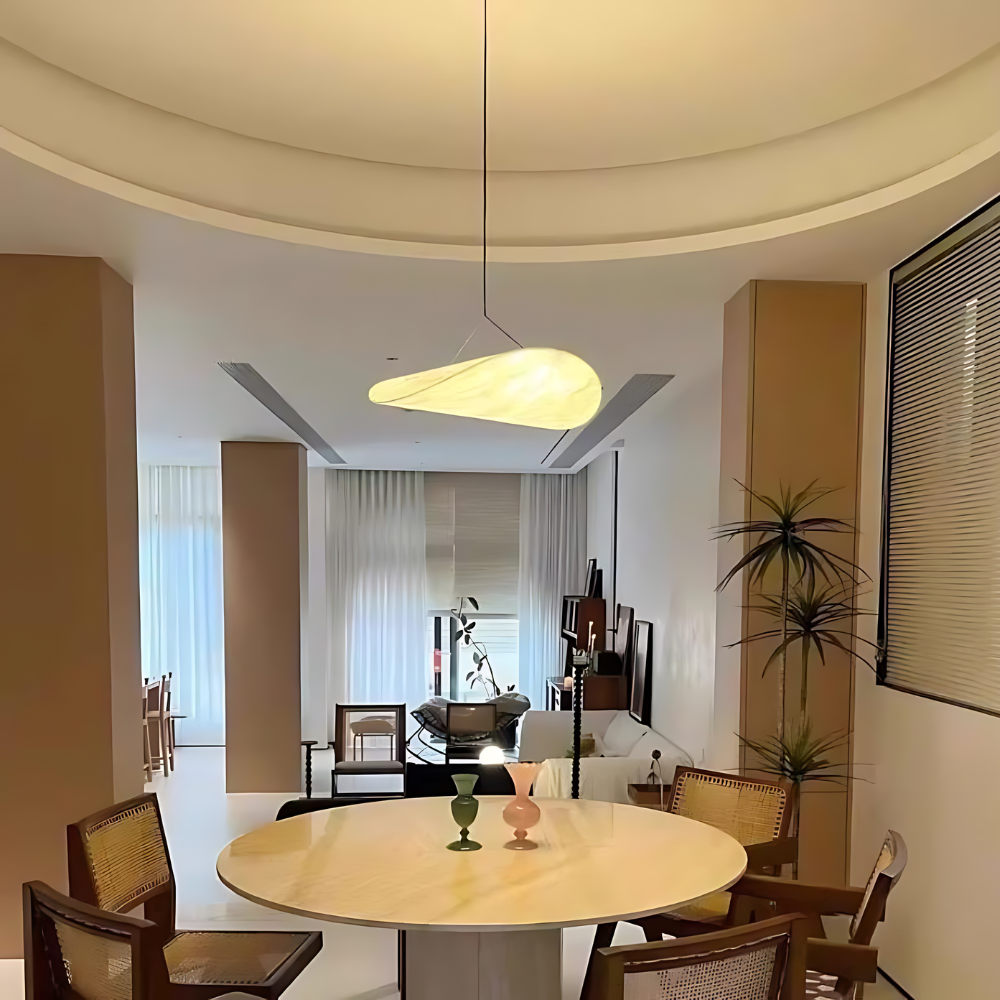 Japandi witte zijden stoffen minimalistische hanglamp, image size:1000x1000