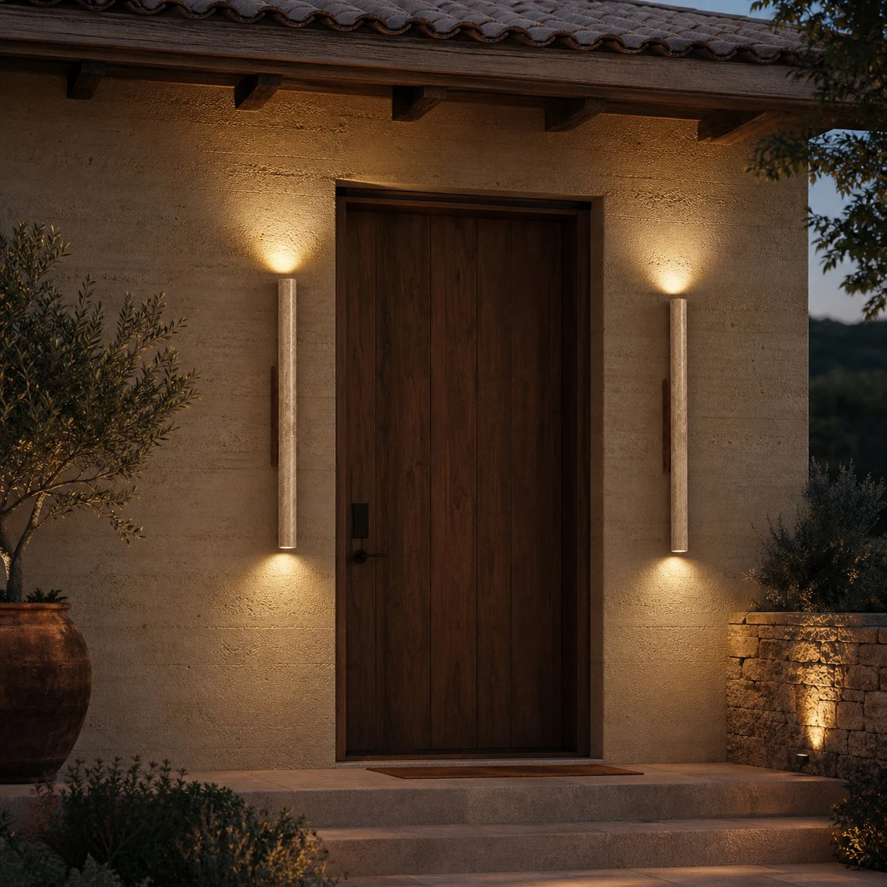 stone linear wall sconce scene