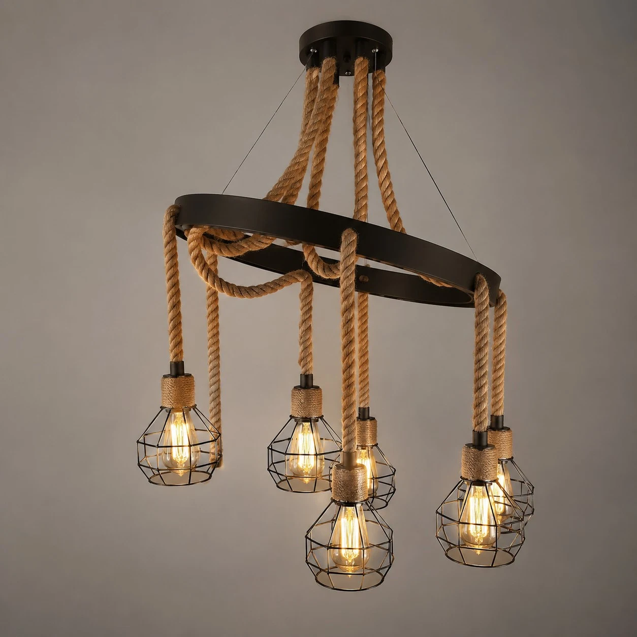 Rustic farmhouse rope chandelier