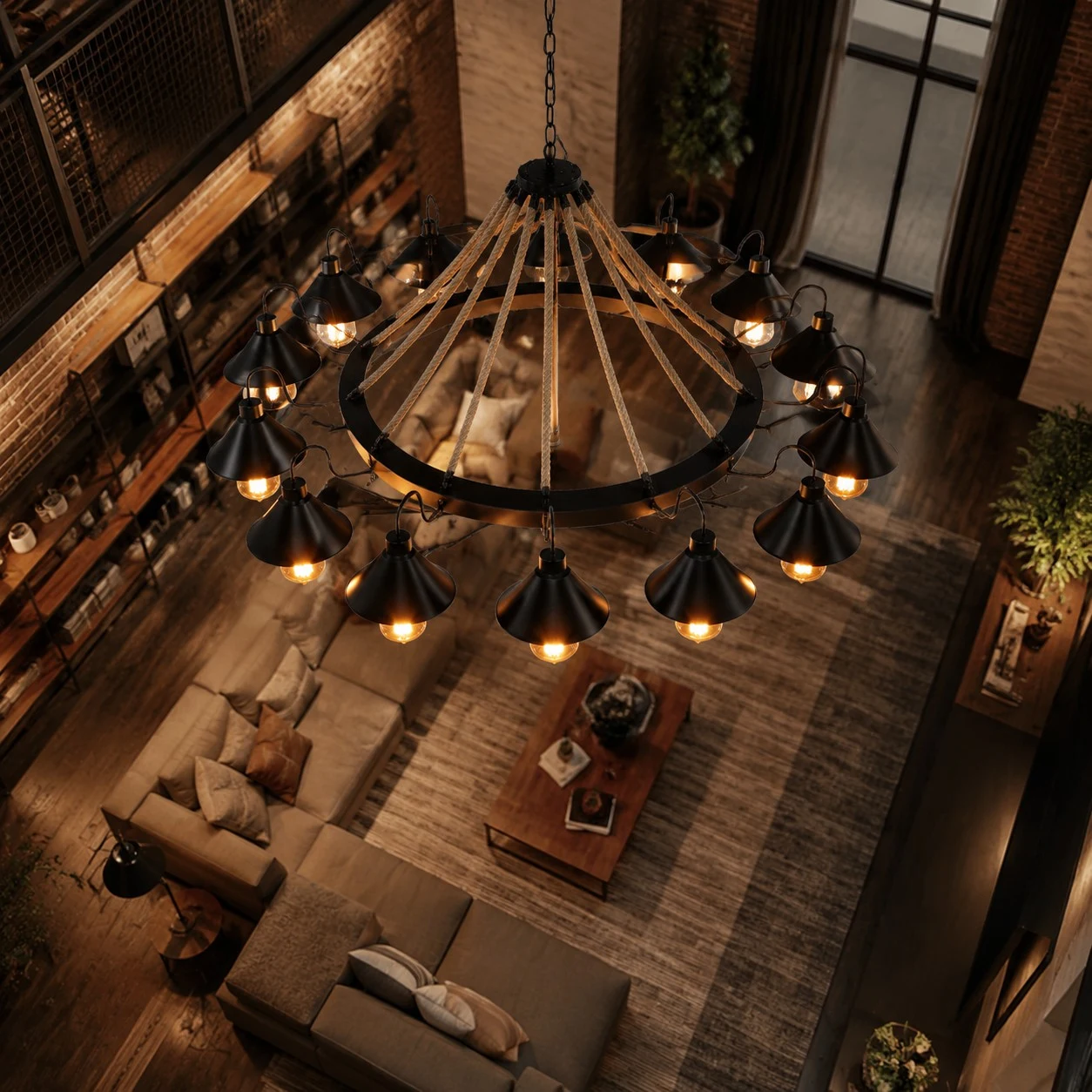 Rustic farmhouse rope chandelier