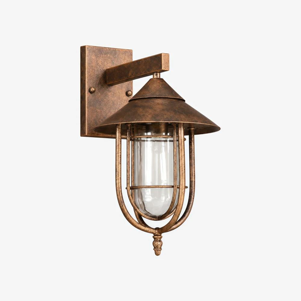 Patnox outdoor wall lantern in Distressed Rust finish