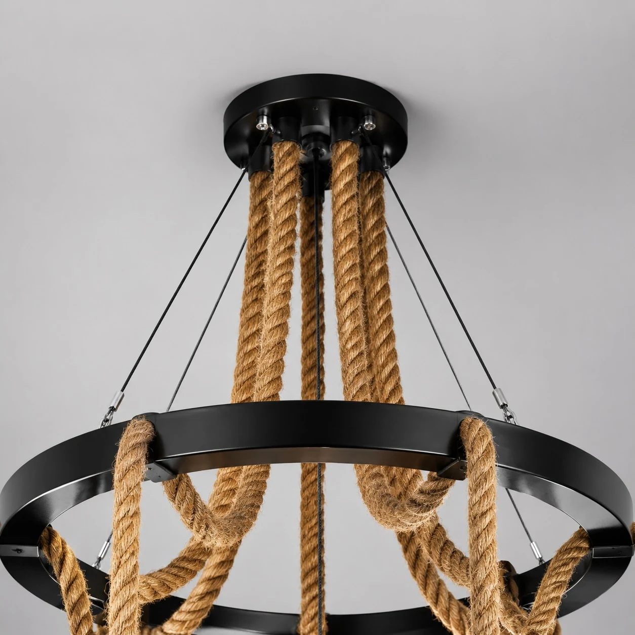 Rustic farmhouse rope chandelier
