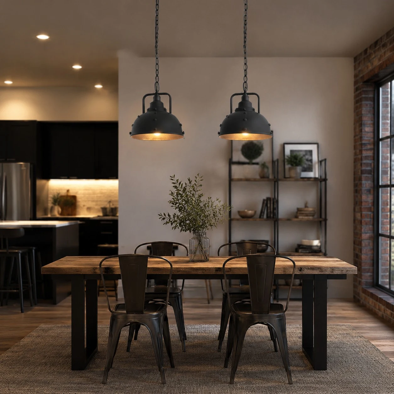 Distressed black dome pendant lamp on white background