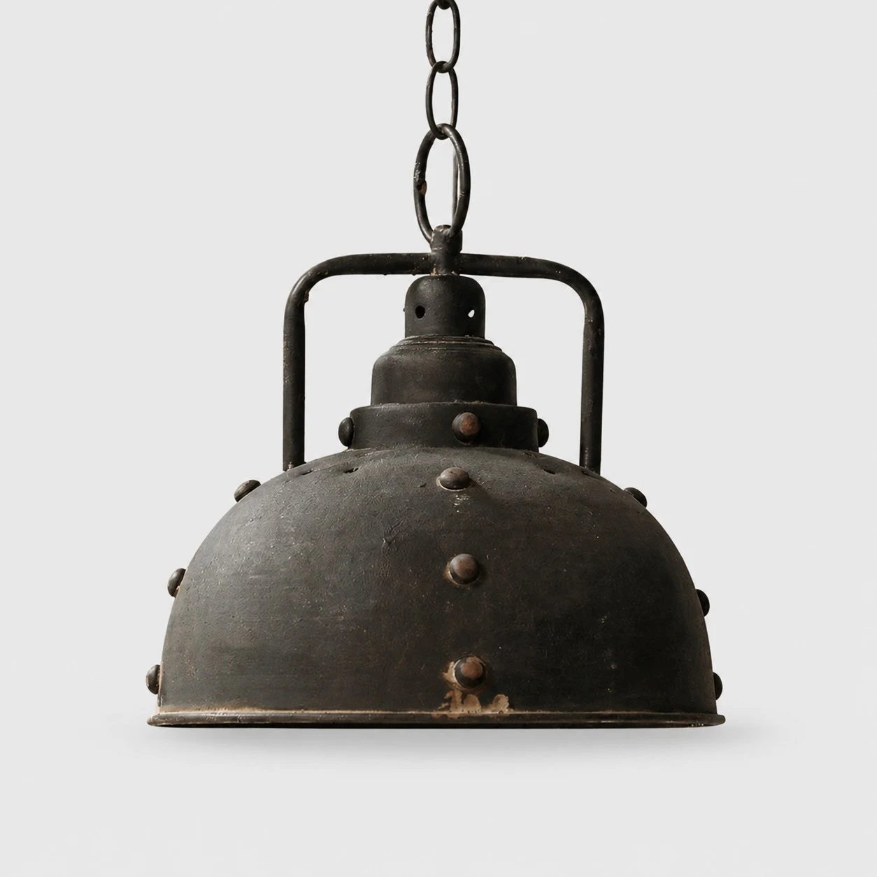 Distressed black dome pendant lamp in dining room scene