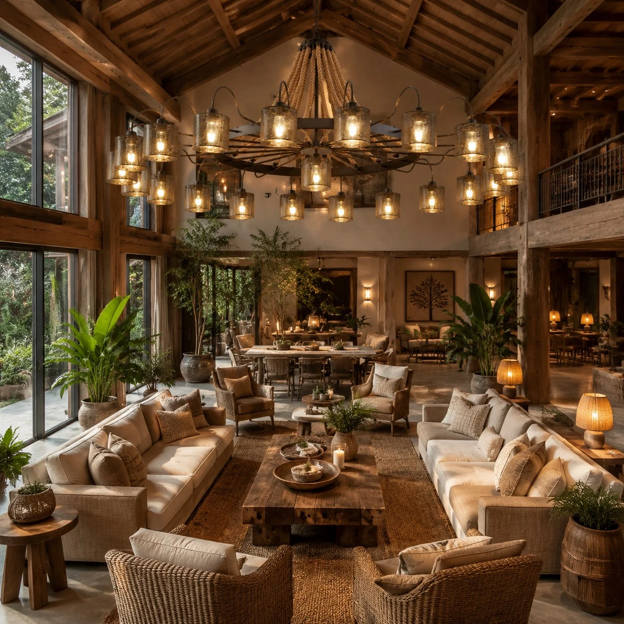 Rustic farmhouse rope chandelier