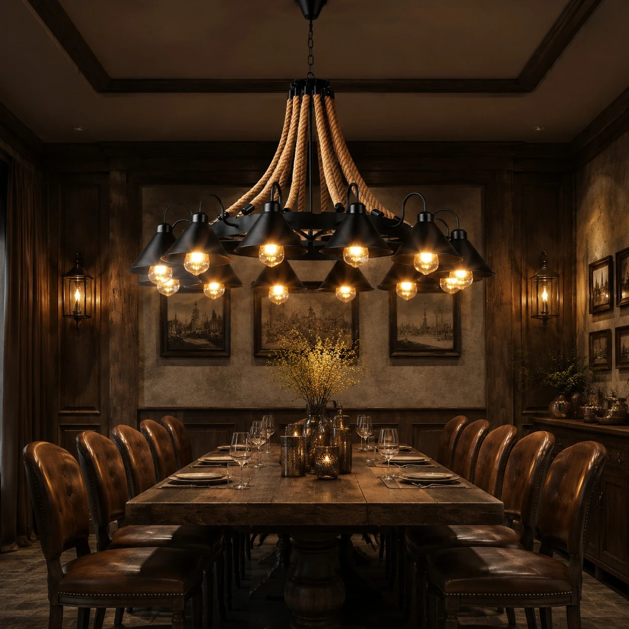 Rustic farmhouse rope chandelier