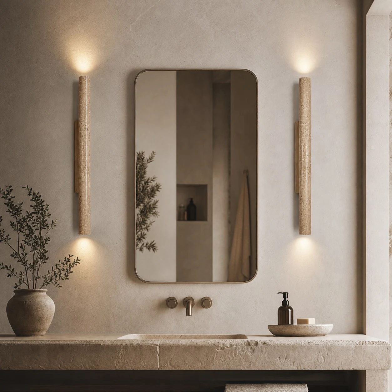 stone linear wall sconce scene