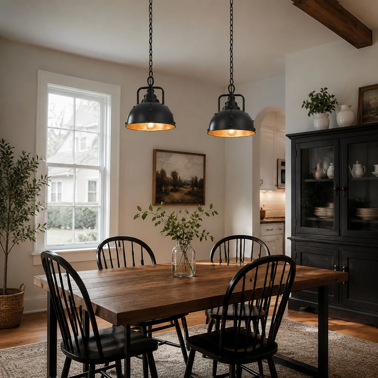 Distressed black dome pendant lamp second size white background view