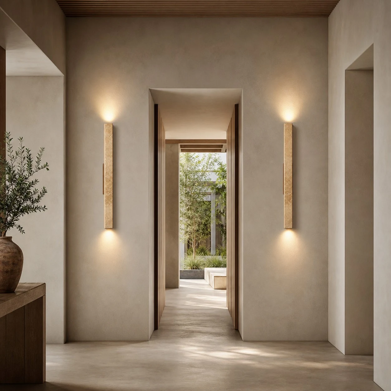 stone linear wall sconce scene