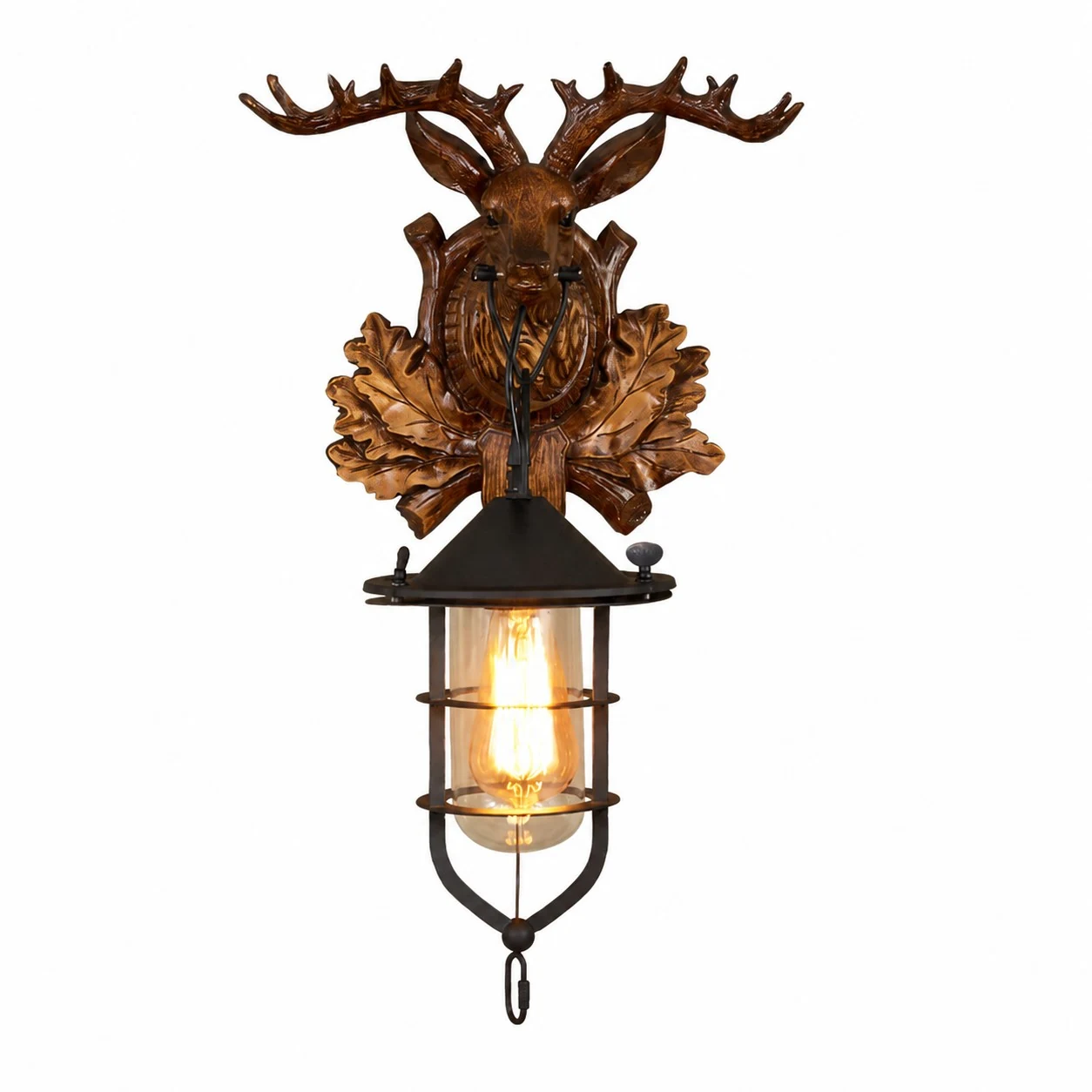 Elk Carved Lantern Sconce