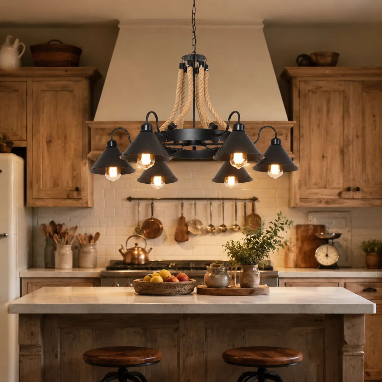 Rustic farmhouse rope chandelier