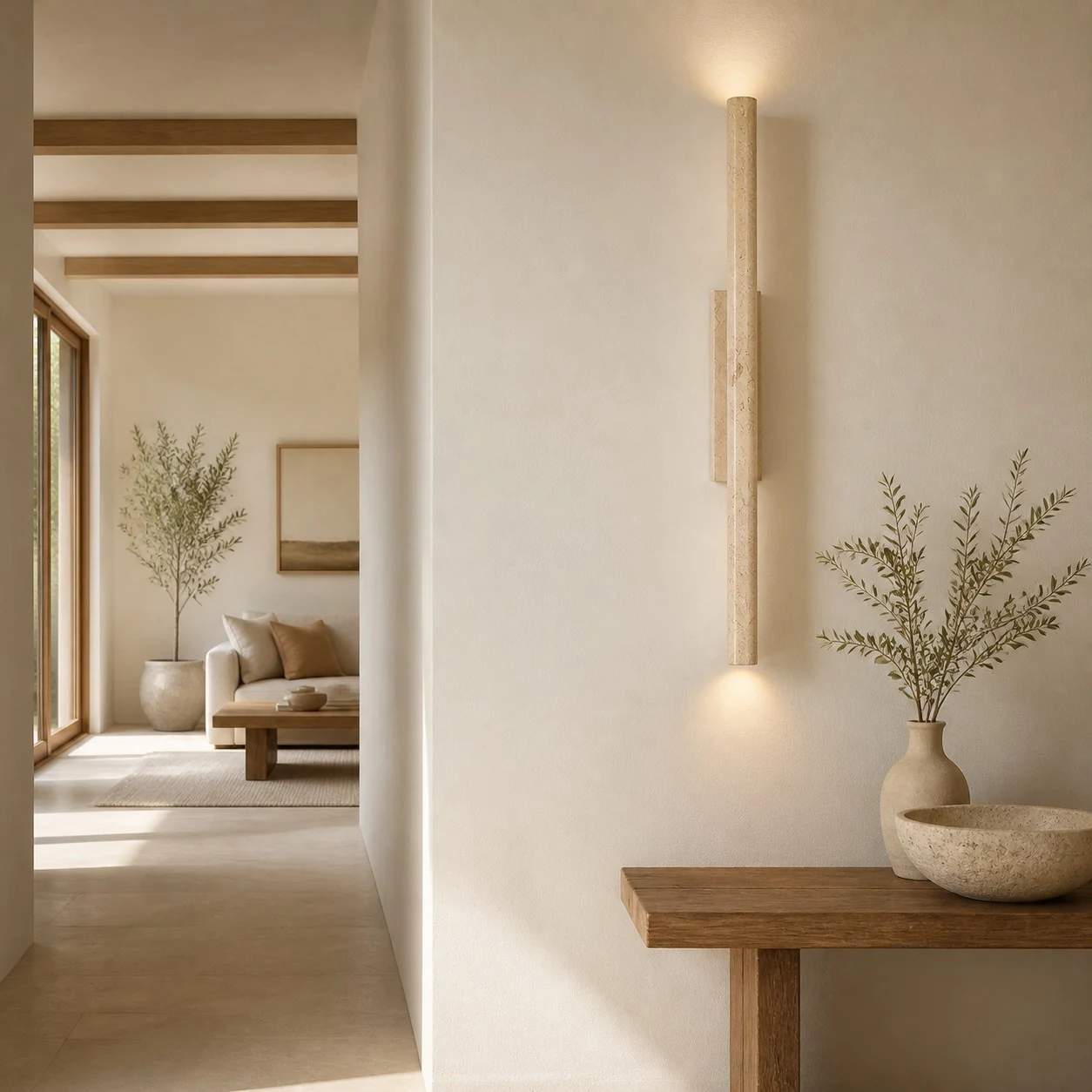 stone linear wall sconce scene