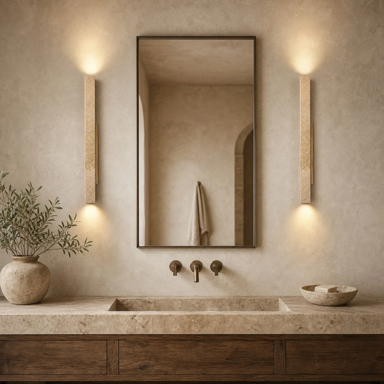 stone linear wall sconce scene