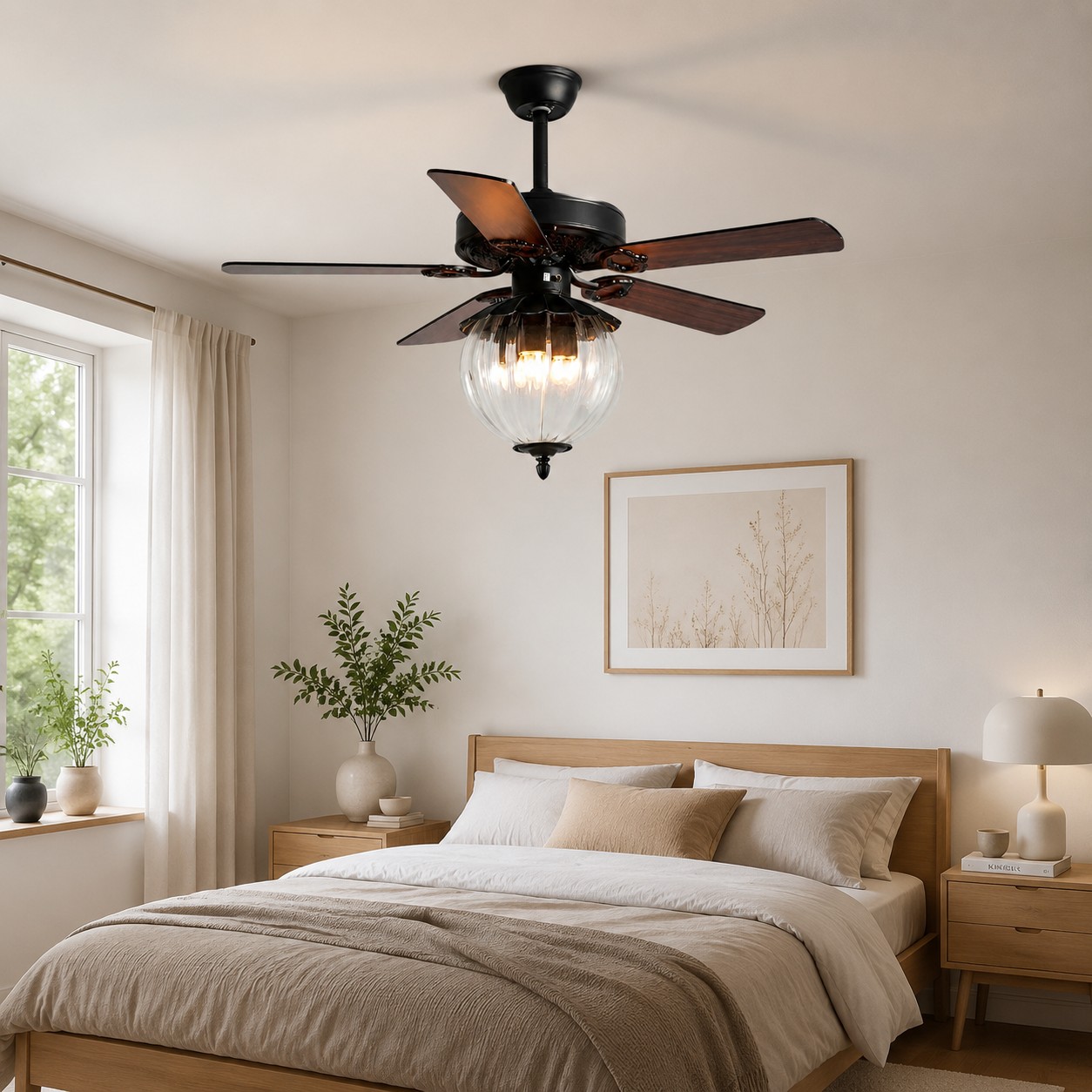 Konoha and Banana Leaf Wooden Ceiling Fan Light