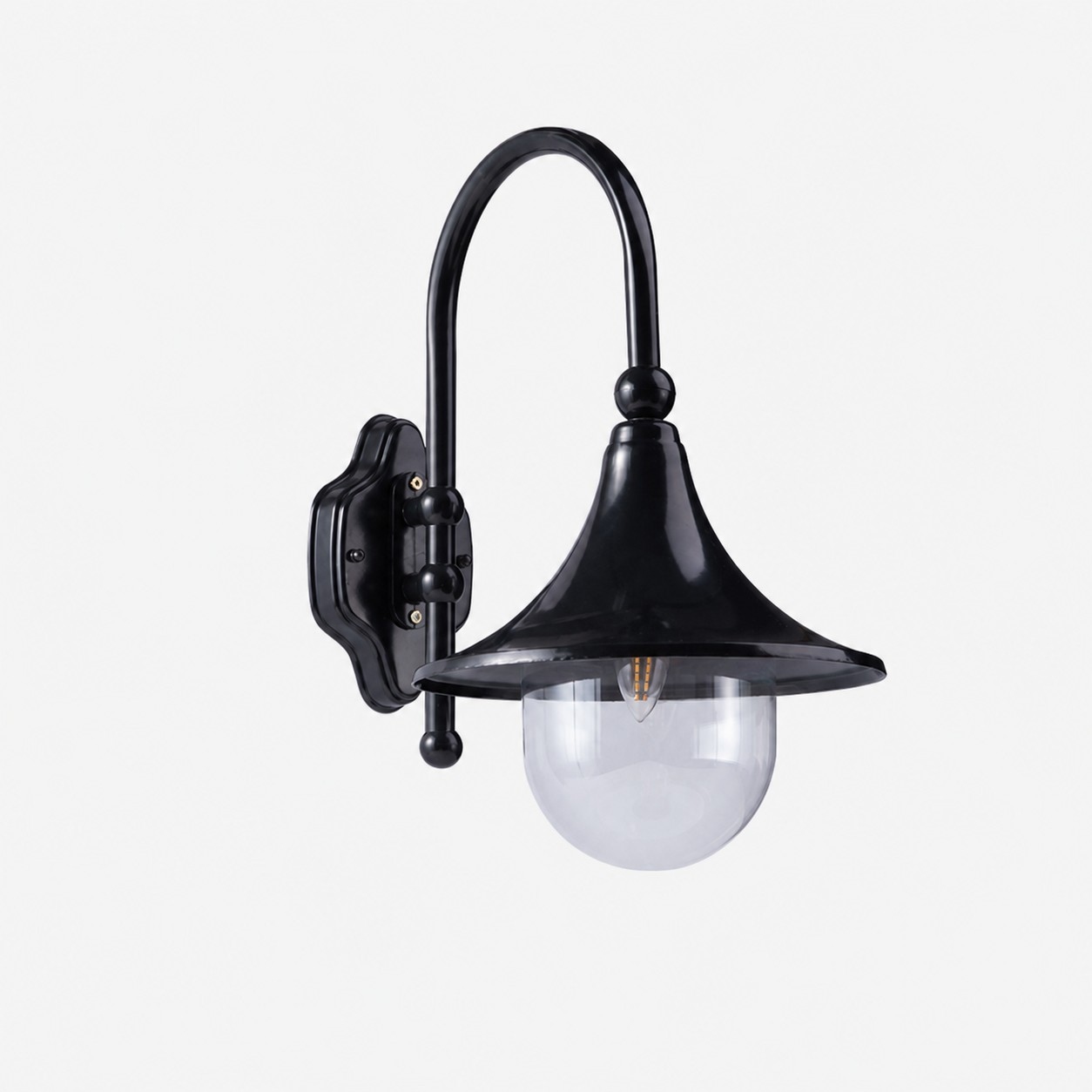 Black trumpet outdoor wall lantern, 18.9 in (48 cm)