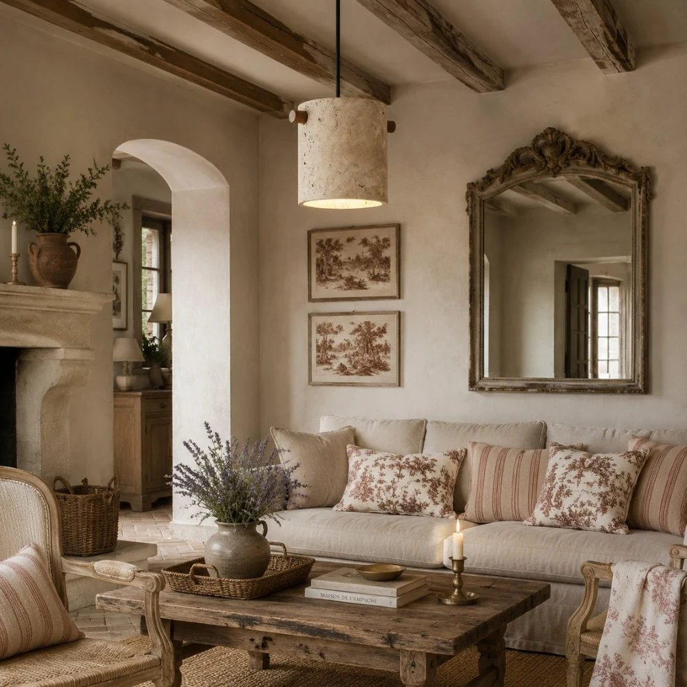 Wabi-Sabi Travertine Cylinder Pendant Light