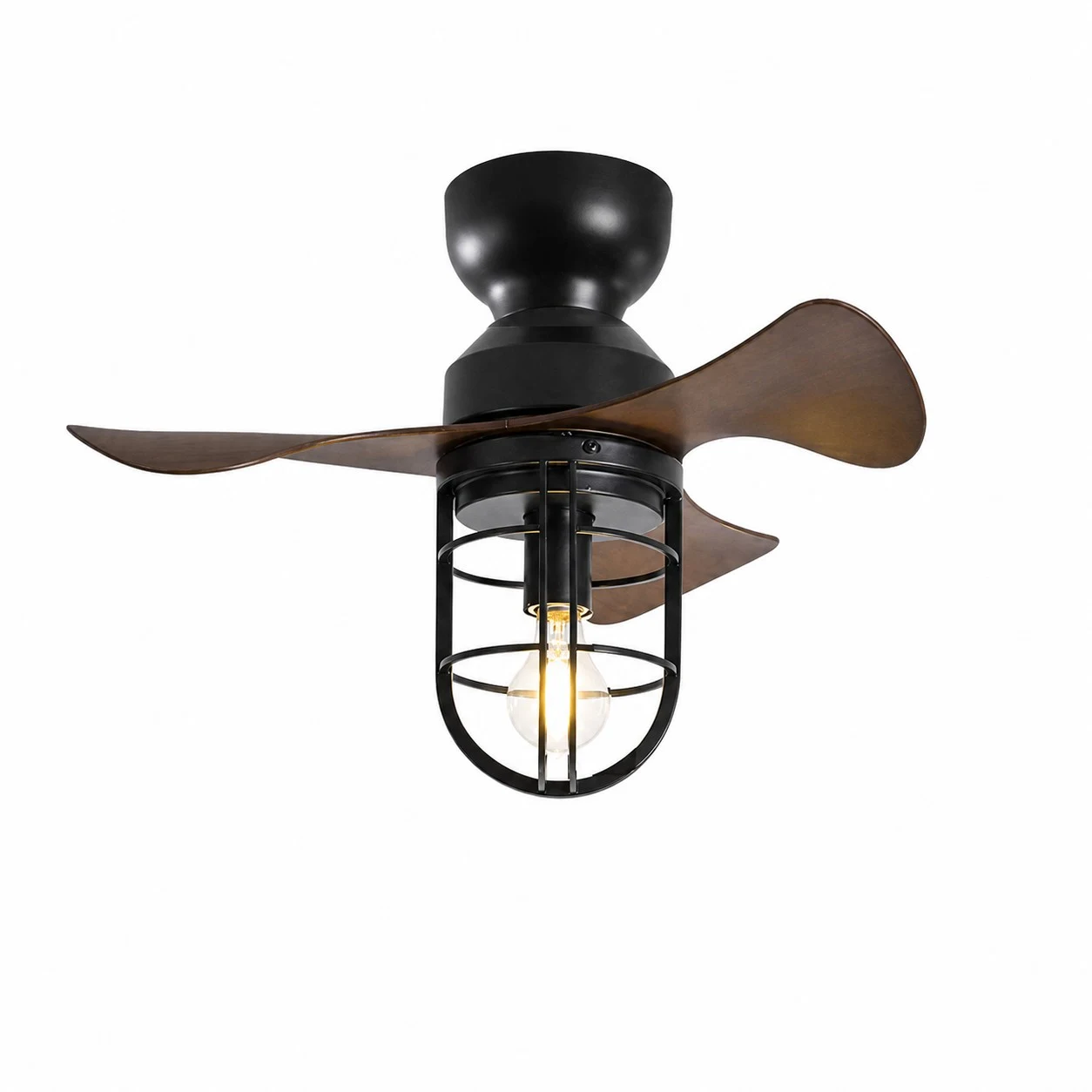 22 inch black flush mount ceiling fan light with cage shade and remote
