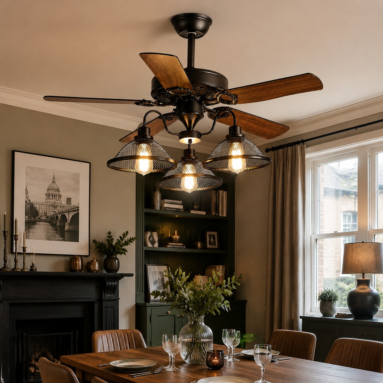 Konoha and Banana Leaf Wooden Ceiling Fan Light