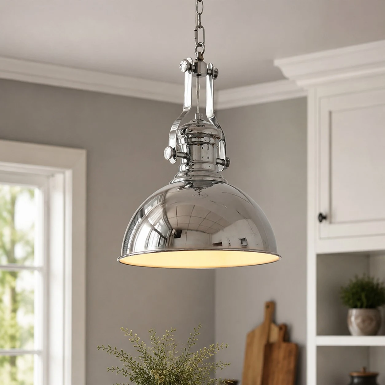 Bauhaus chrome dome pendant light