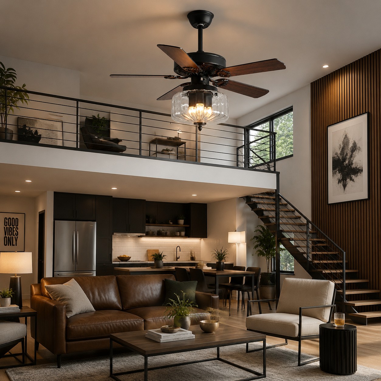 Konoha and Banana Leaf Wooden Ceiling Fan Light