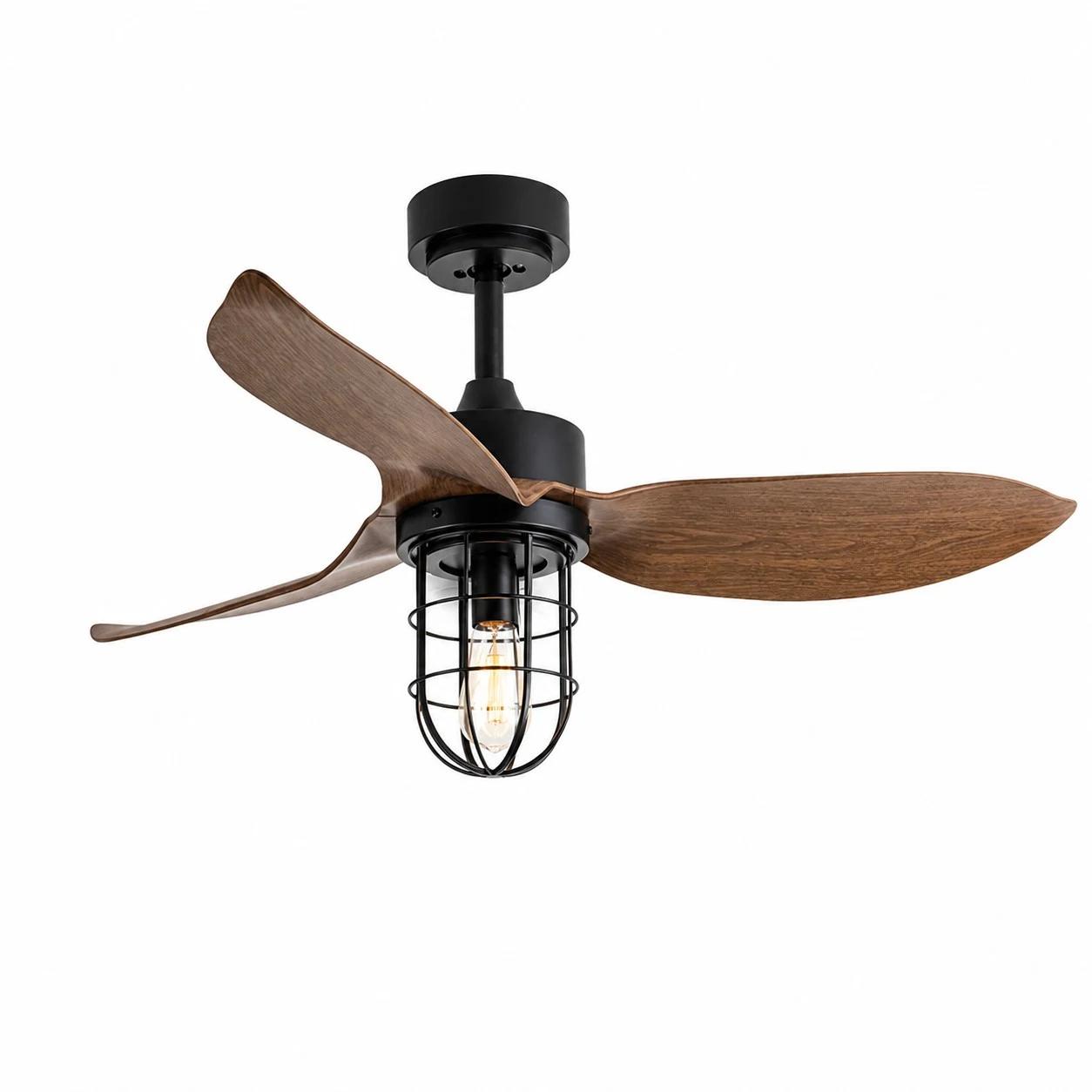 38 inch black downrod ceiling fan light with cage shade and remote