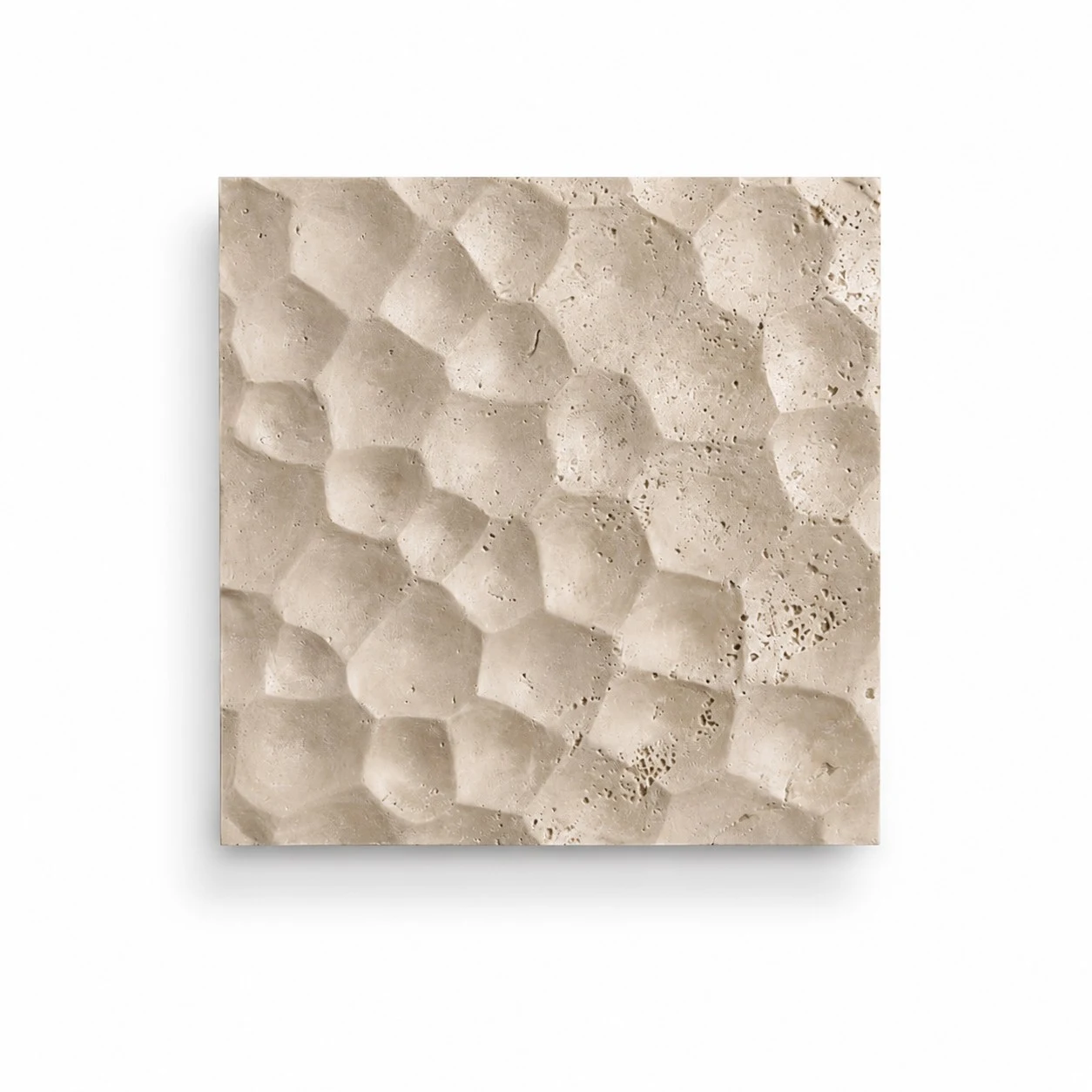 Ivory travertine carved square wall sconce with warm LED backlight