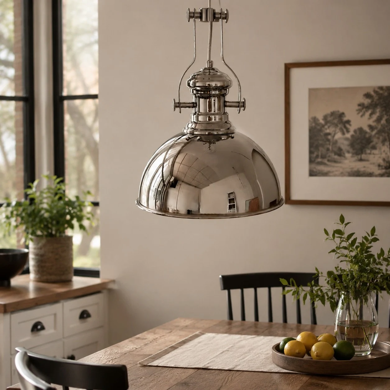 Bauhaus chrome dome pendant light