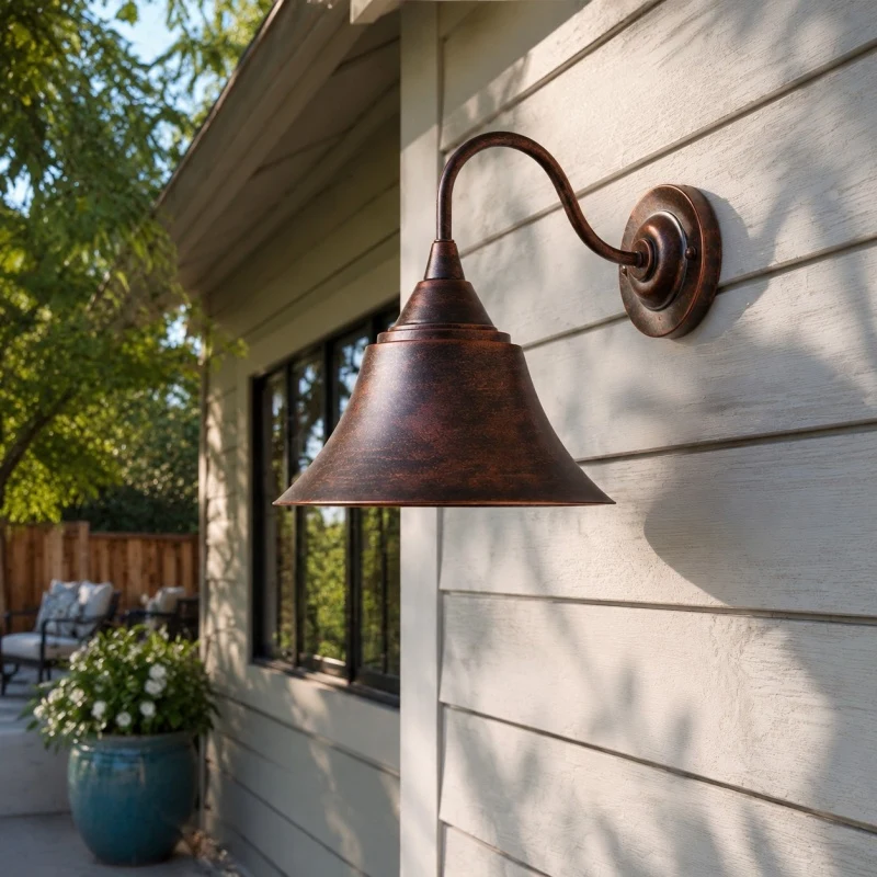 Rust iron sconce on an exterior wall