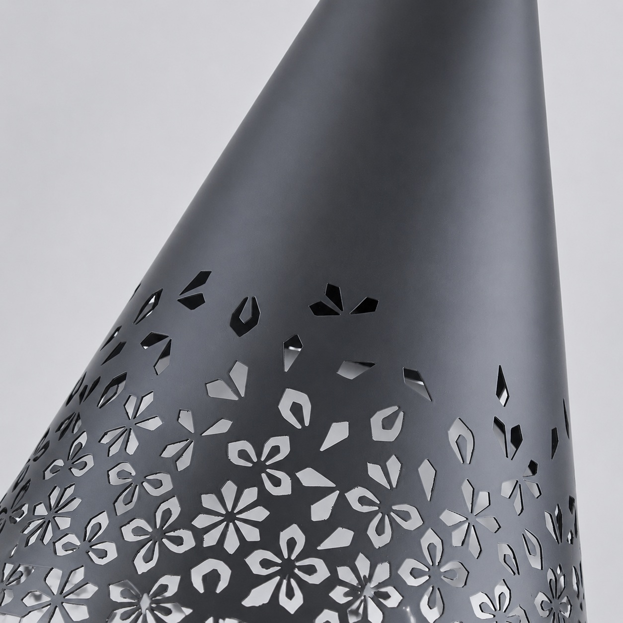 Chain-hung conical metal outdoor pendant silhouette