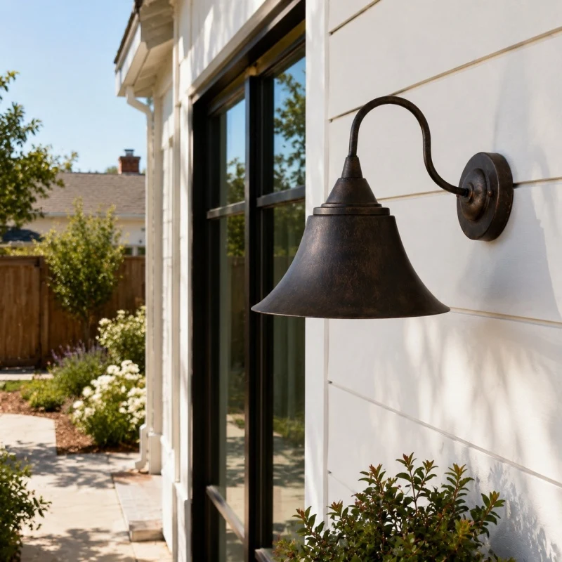 Aged Bronze sconce near an entry