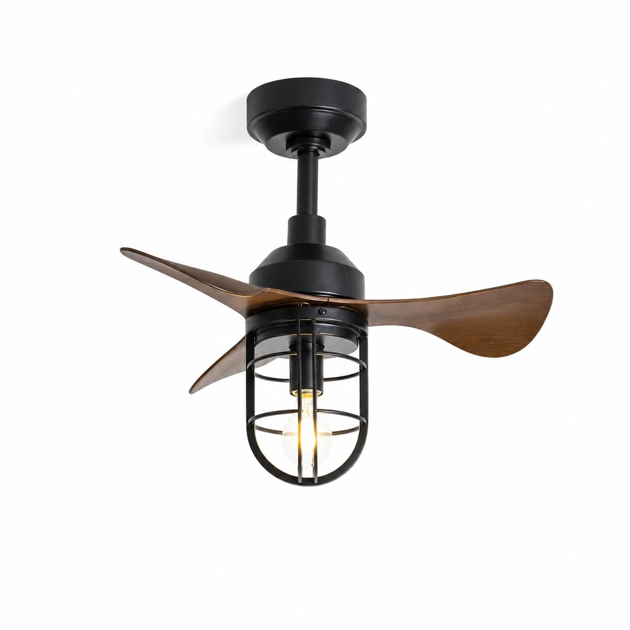 22 inch black downrod ceiling fan light with cage shade and remote