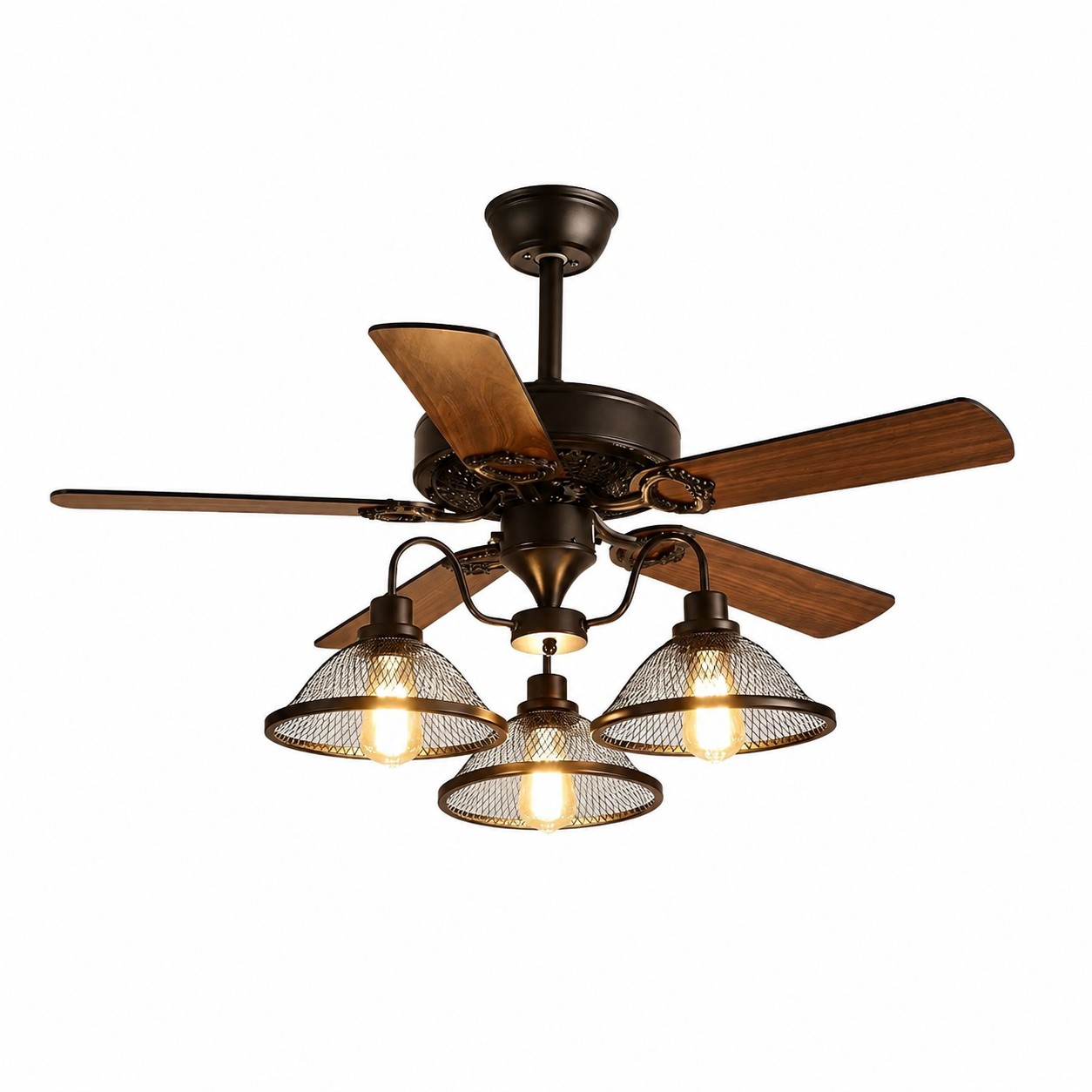 Konoha and Banana Leaf Wooden Ceiling Fan Light