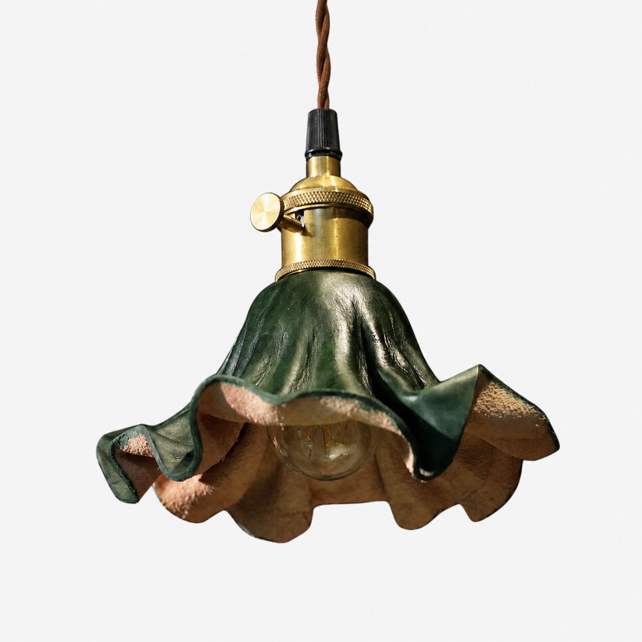 Dark green leather pendant light small size SKU view