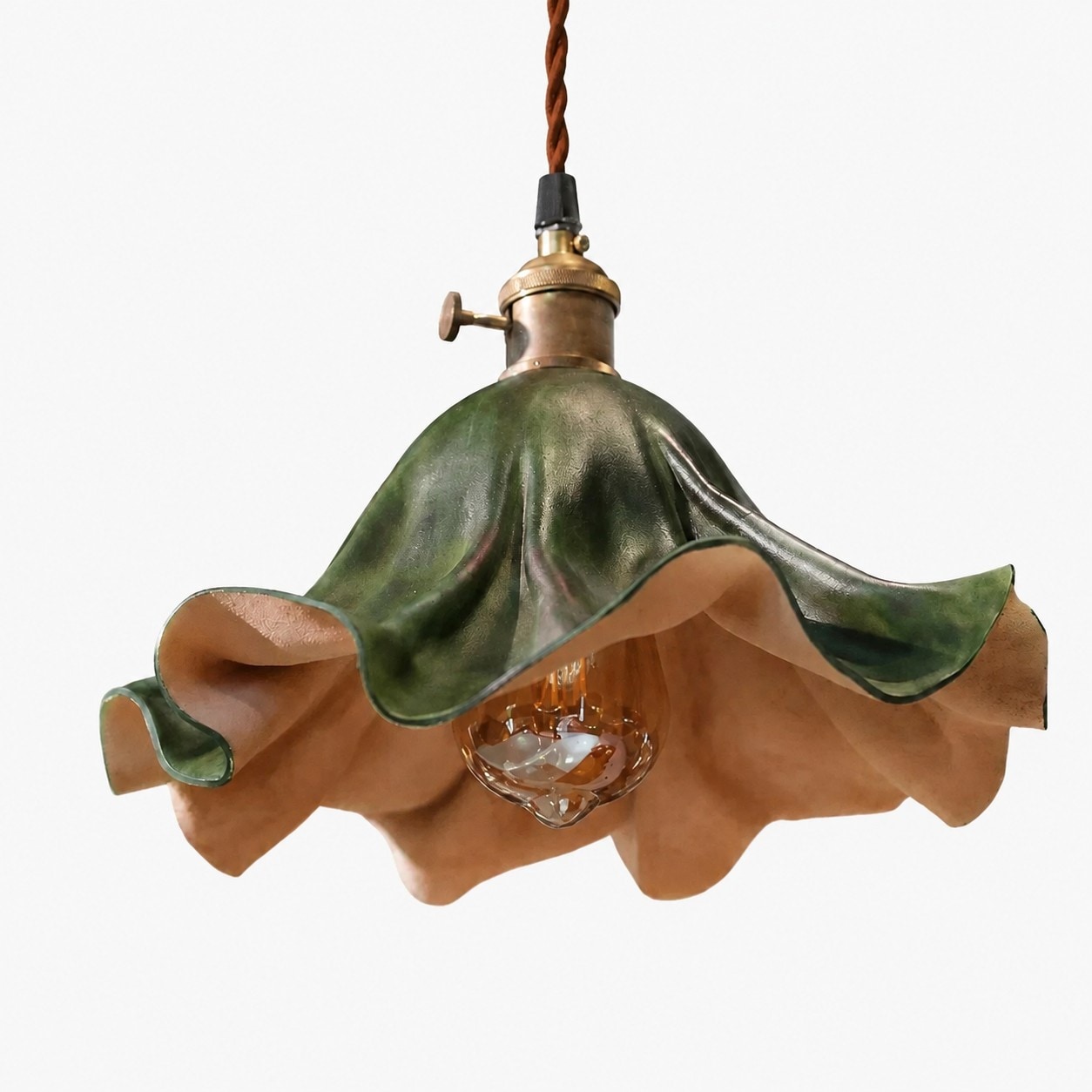 Dark green leather pendant light large size SKU view