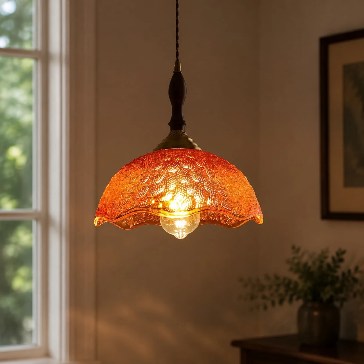 Amber glass shade with lit texture