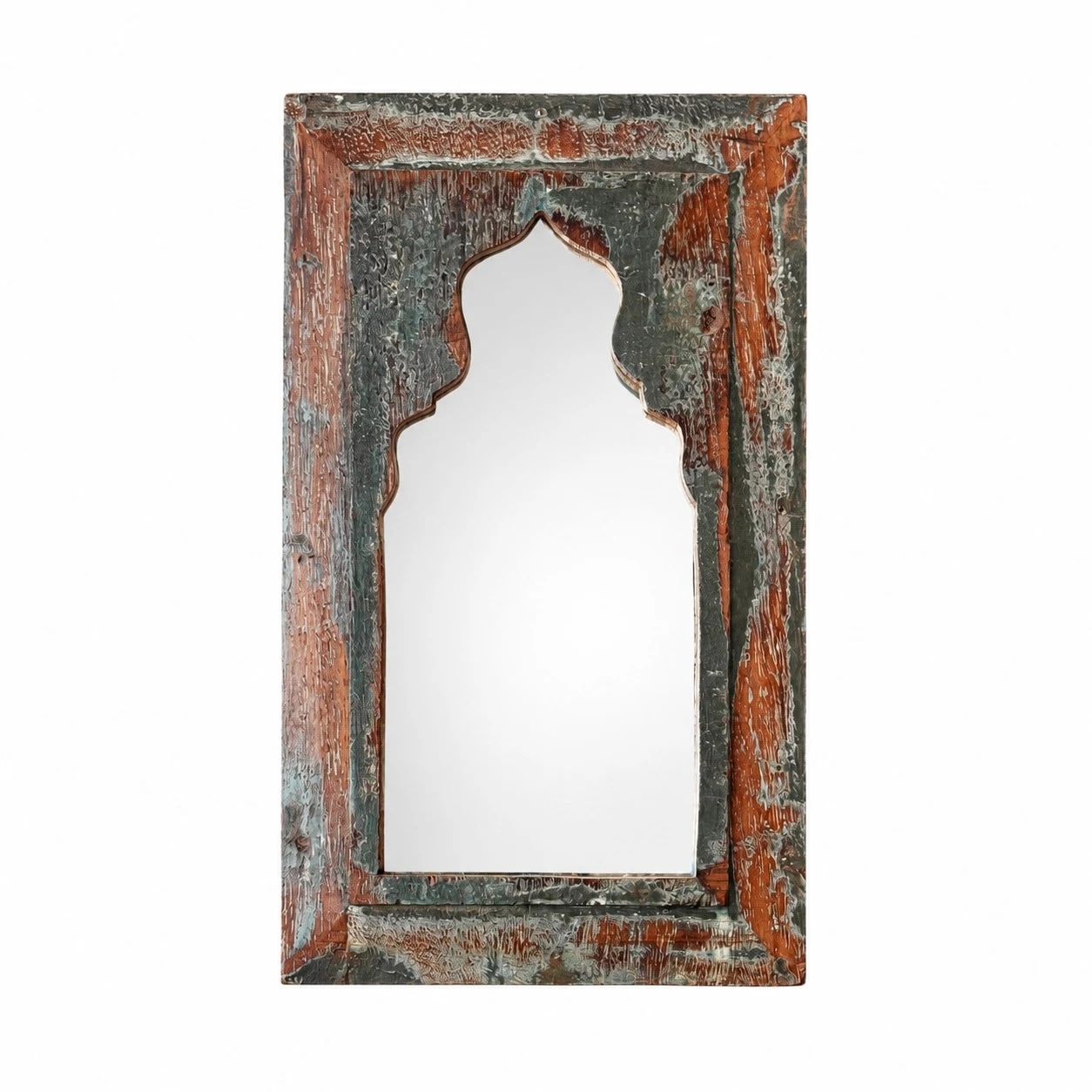 Rustic Carved Wood Arch Wall Mirror image 9