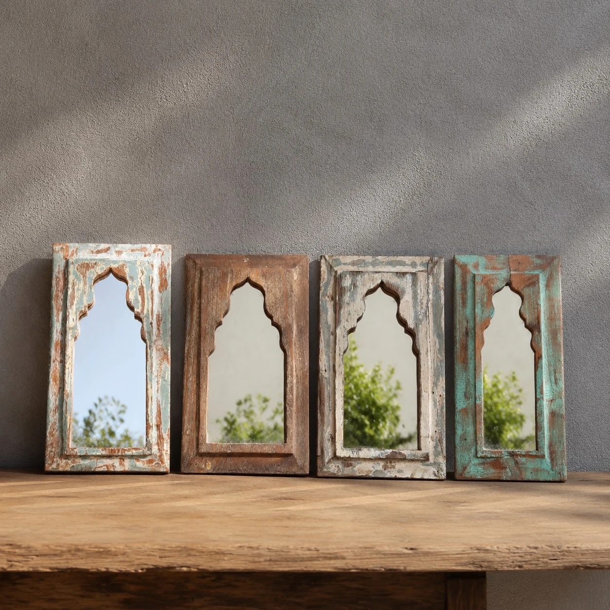 Rustic Carved Wood Arch Wall Mirror image 2