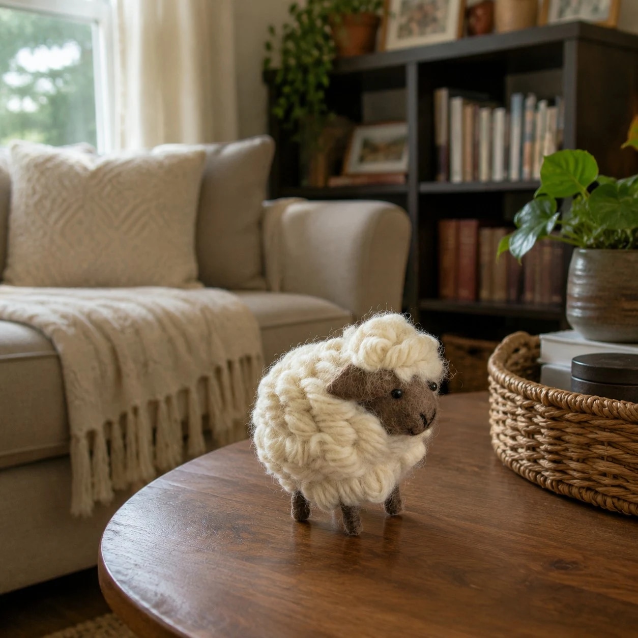 handmade wool felt sheep figurine