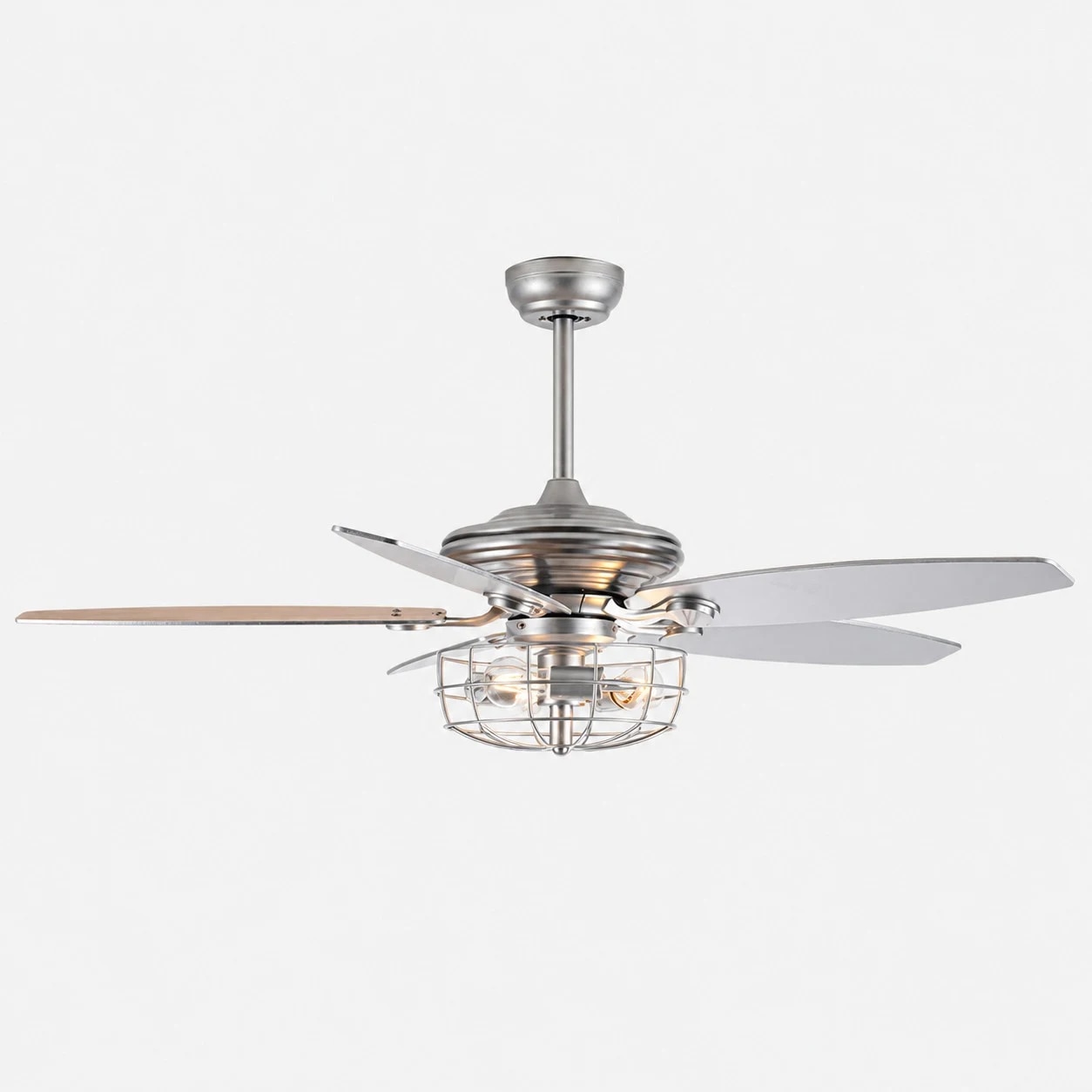 Silver caged ceiling fan light, 132 cm / 52″