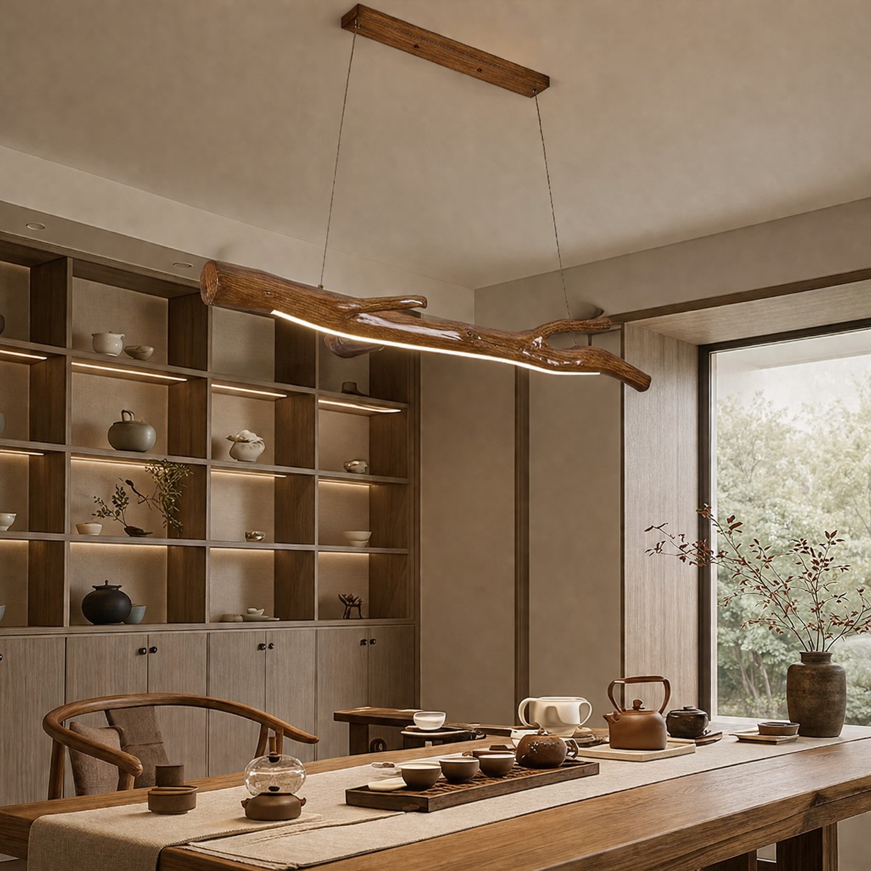 Wood Color Resin Linear Branch Pendant Light