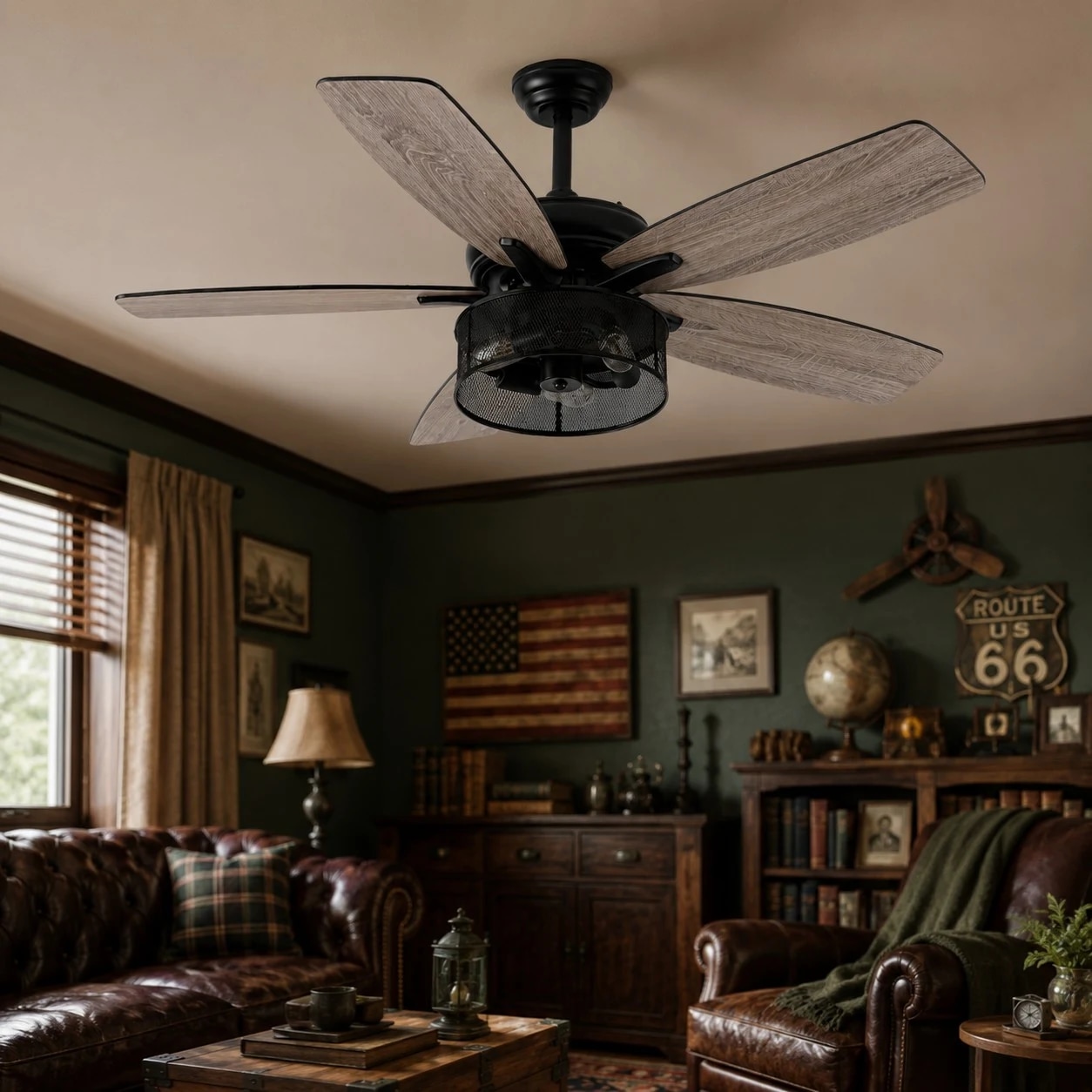 Vintage ceiling fan light installed in a living room