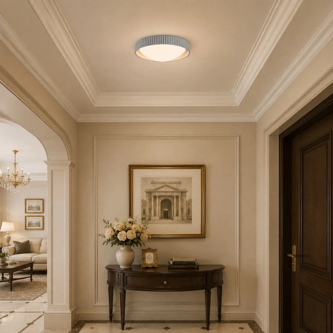 Gray ceiling light in a classic cream entryway