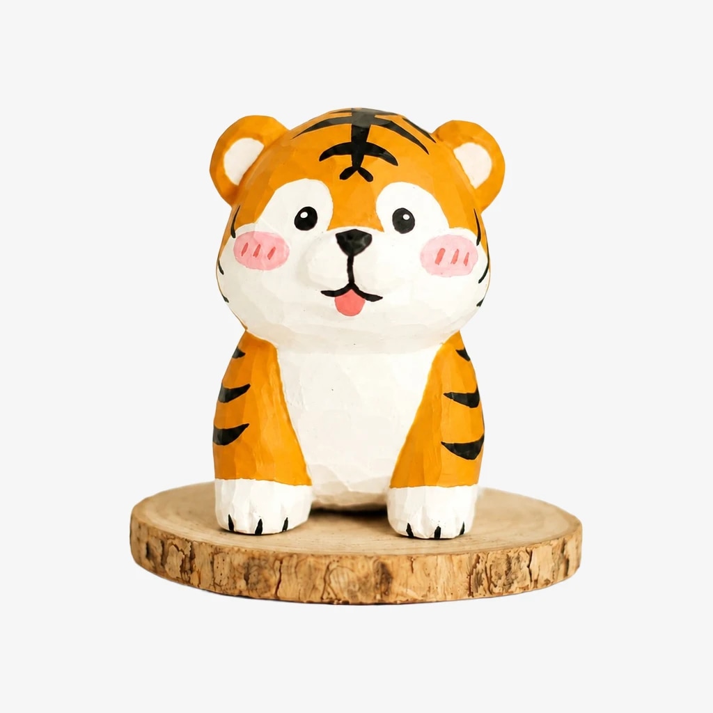 Hand-Carved Wooden Chinese Zodiac Animal Figurines