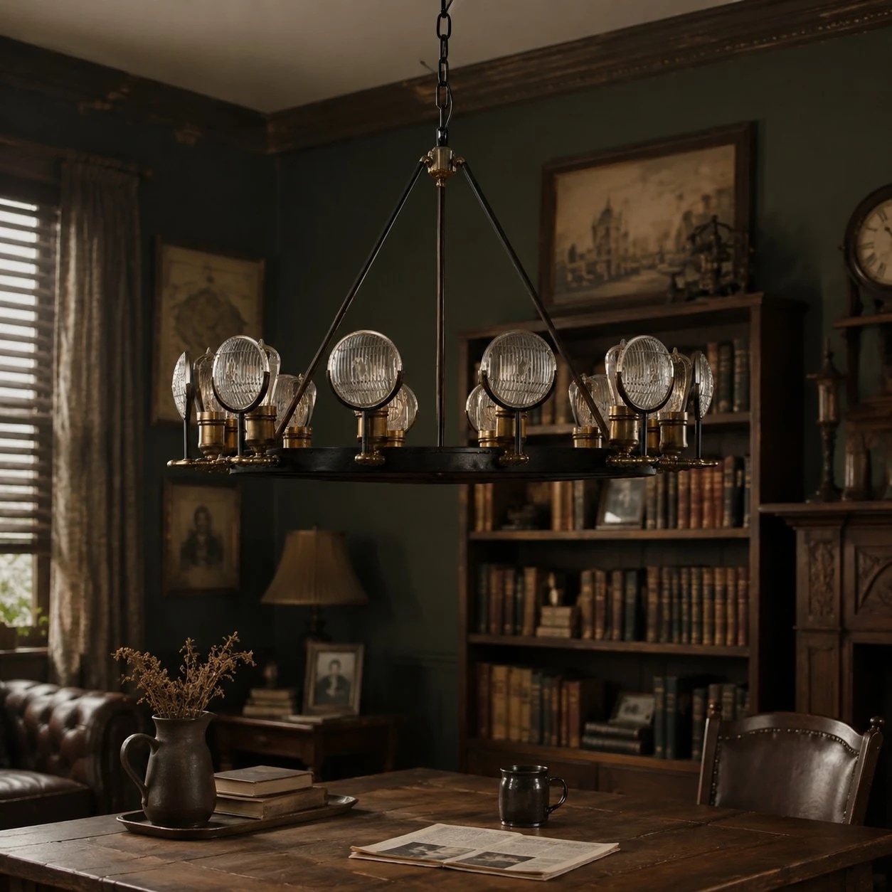 American industrial chandelier room scene