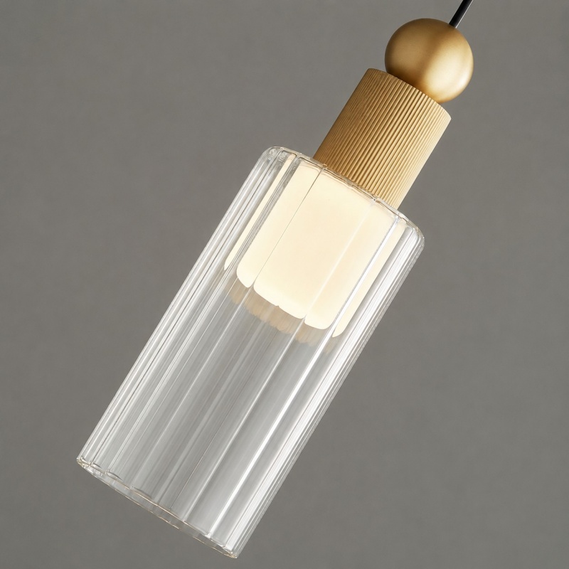 Natural copper ribbed glass pendant close detail