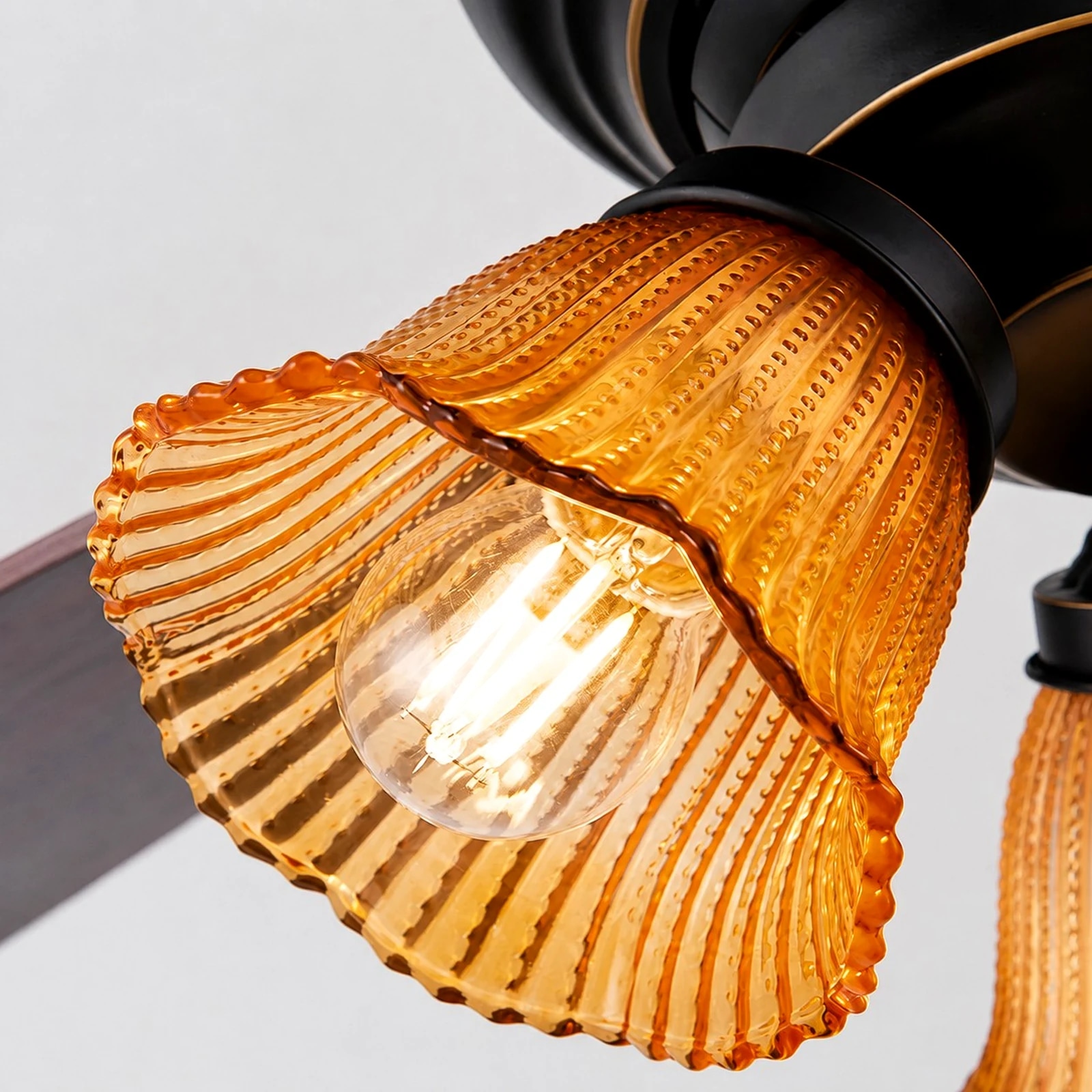 Ribbed amber glass shade detail