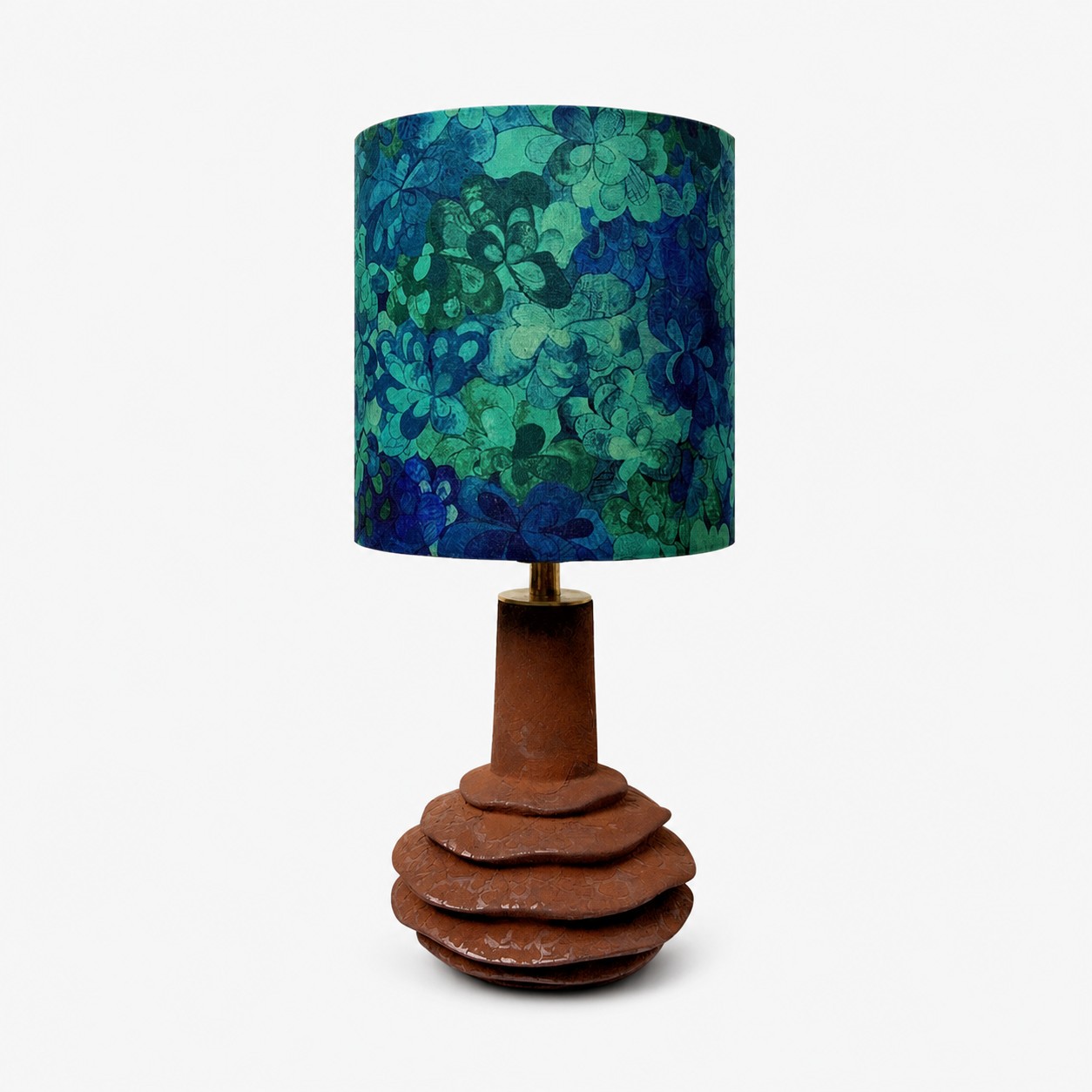Teal botanical patterned ceramic table lamp