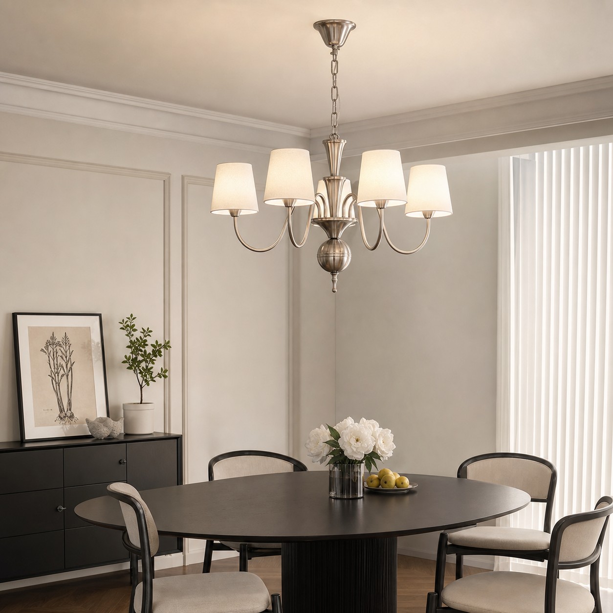 French Vintage Fabric Shade Chandelier