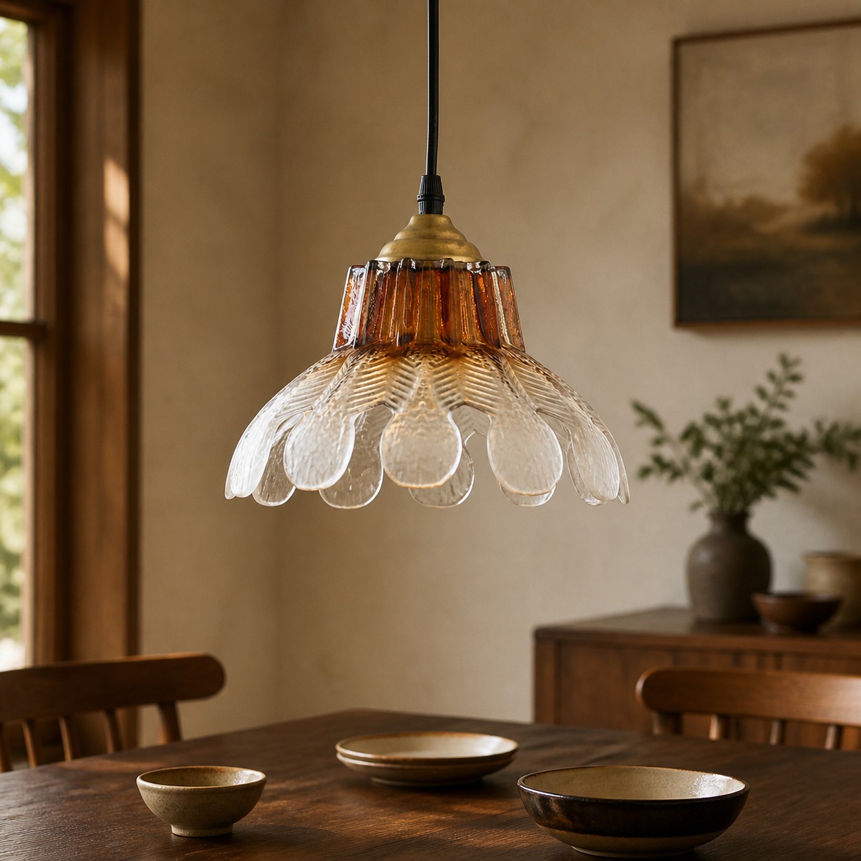 Gradient Fluted Glass Flower Pendant Light