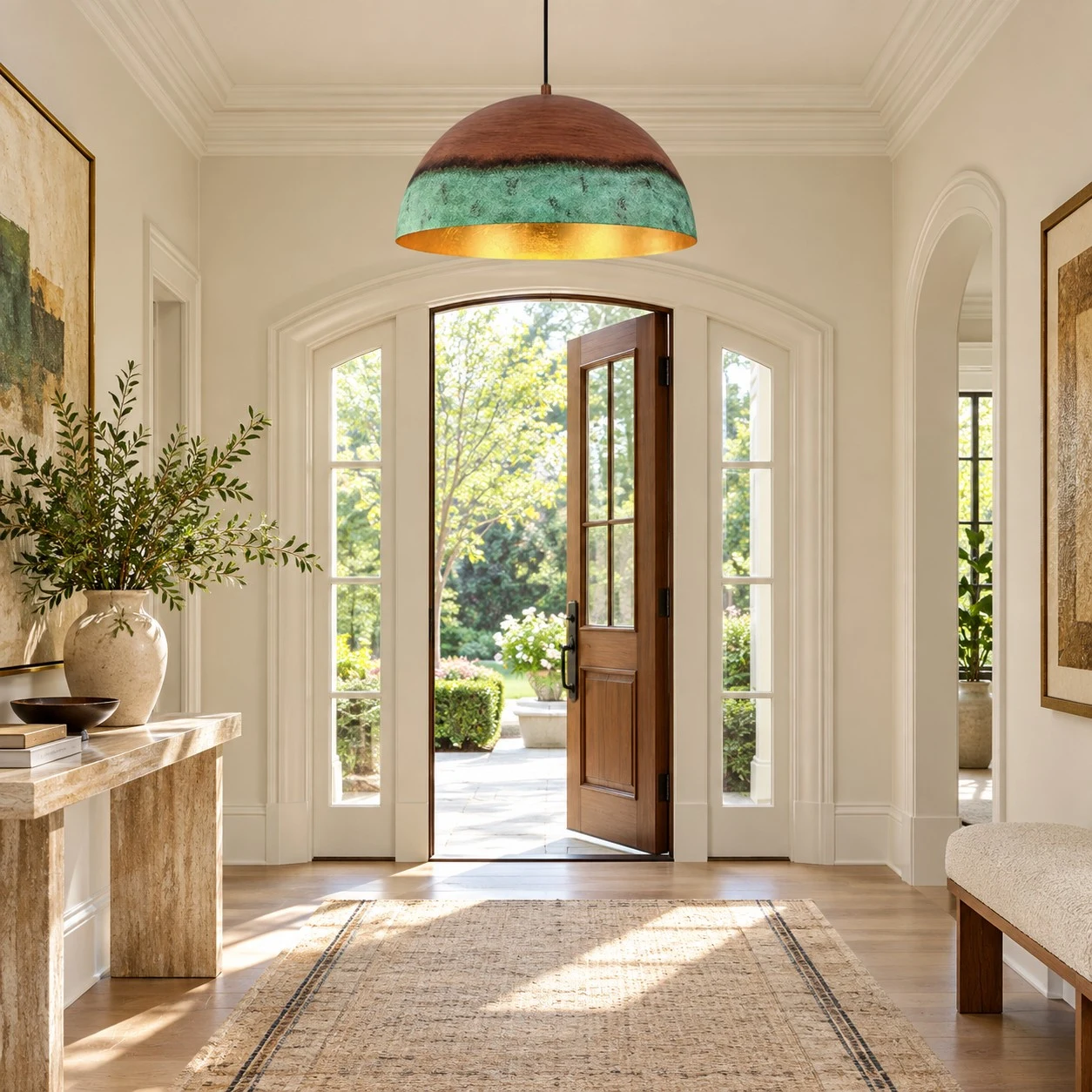 copper patina pendant light
